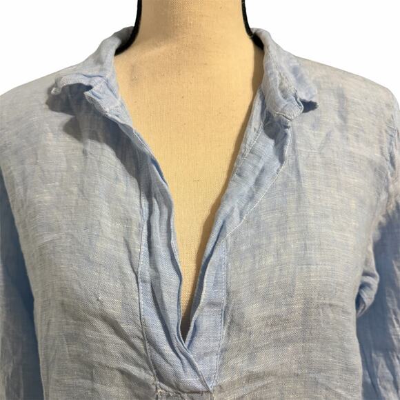 CP Shades Women's Blue Linen Tunic Blouse Top Sz XS Vacation Summer Quiet Luxury - Picture 2 of 6